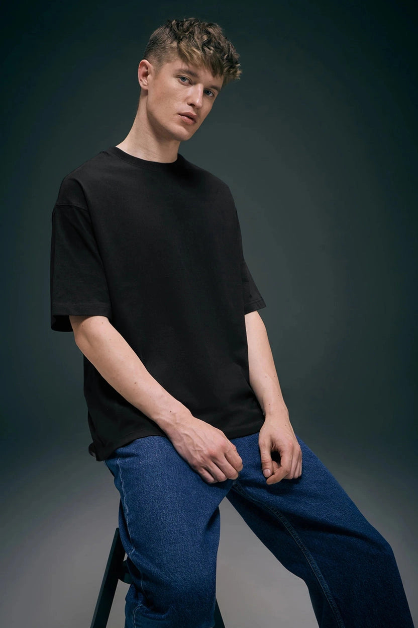 Black Oversized Drop Shoulder