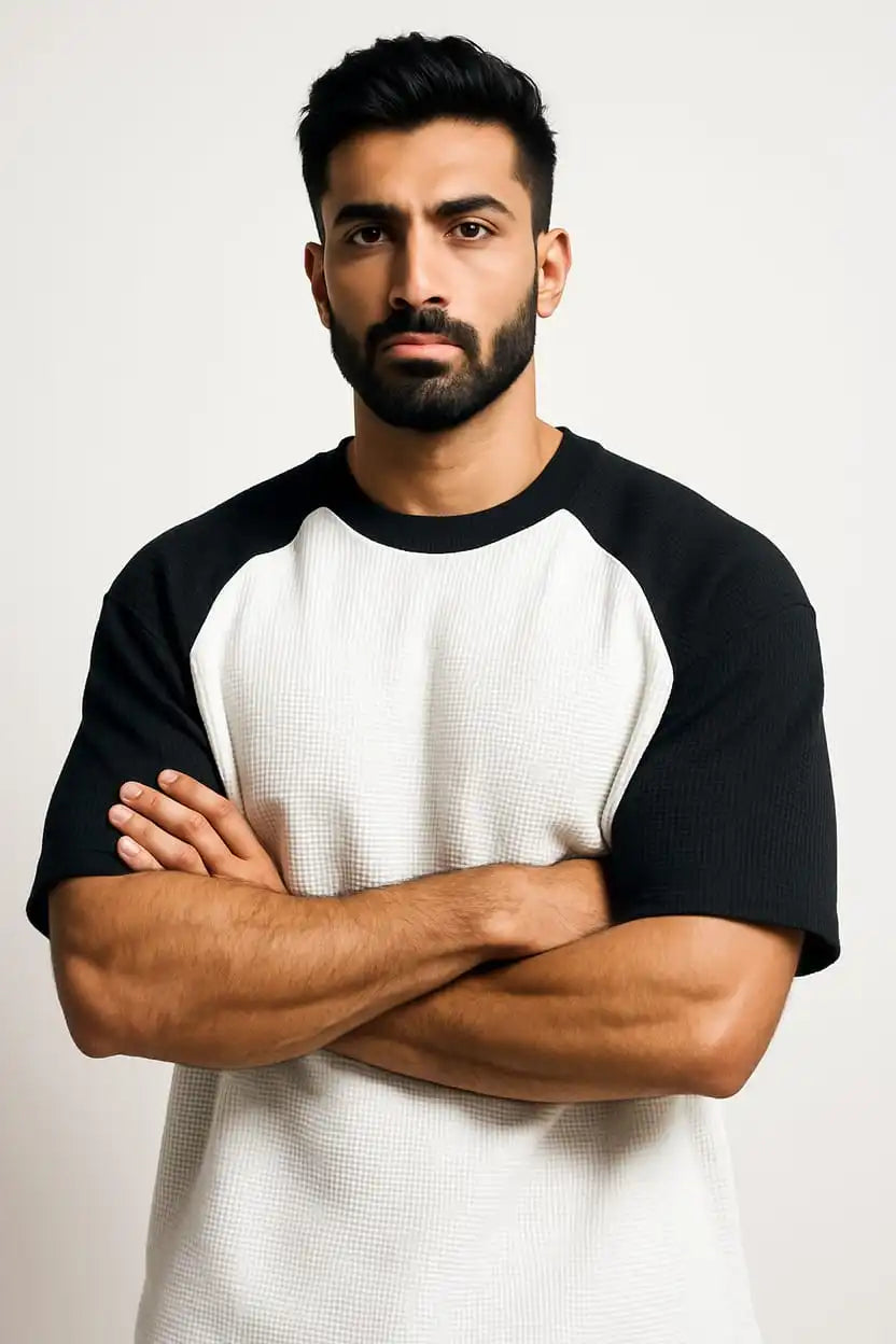 Oversized Ranglan Waffle Knit T-Shirts