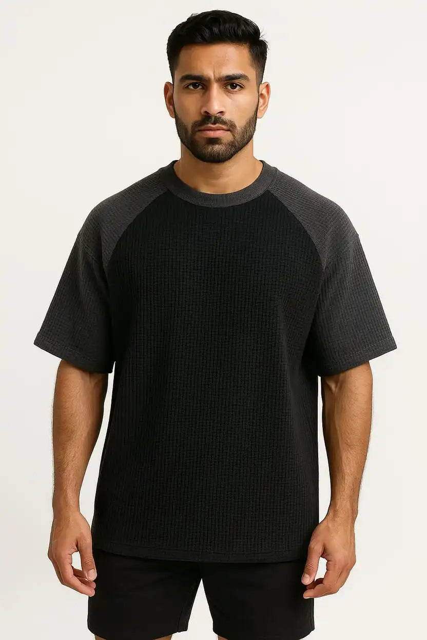 Oversized Ranglan Waffle Knit T-Shirts