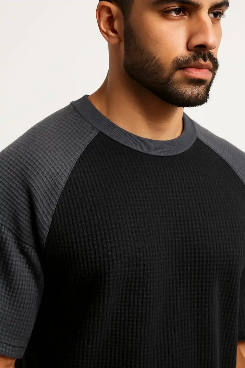Oversized Ranglan Waffle Knit T-Shirts